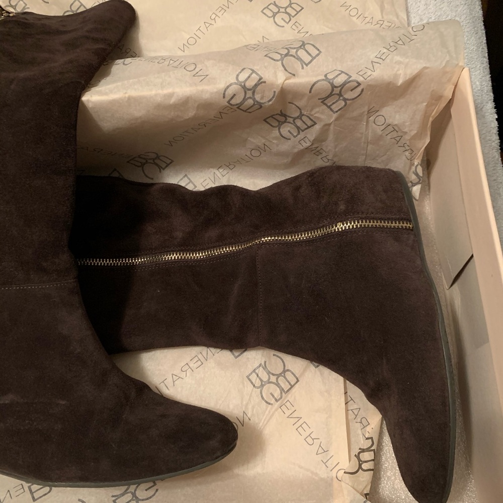 Brown suede wedge boots